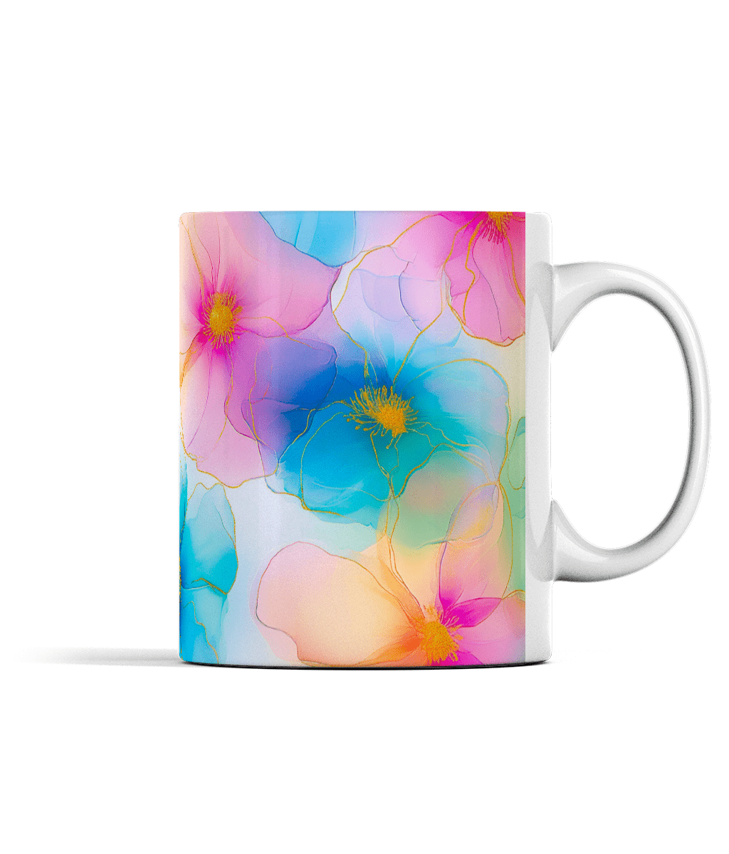 Borderless Mug | Floral Alcohol Ink Design - Designed by Naomi - Designed by Naomi