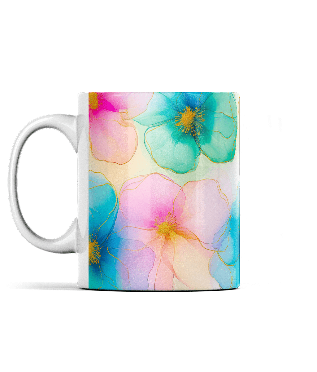 Borderless Mug | Floral Alcohol Ink Design - Designed by Naomi - Designed by Naomi