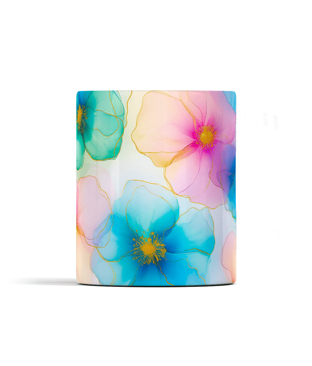 Borderless Mug | Floral Alcohol Ink Design - Designed by Naomi - Designed by Naomi