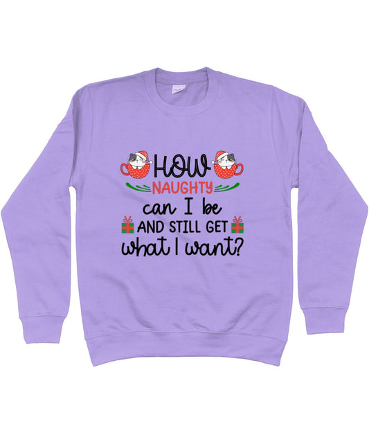 How Naughty Can I Be And Still Get What I Want - Christmas Sweatshirt - Designed by Naomi - Designed by Naomi