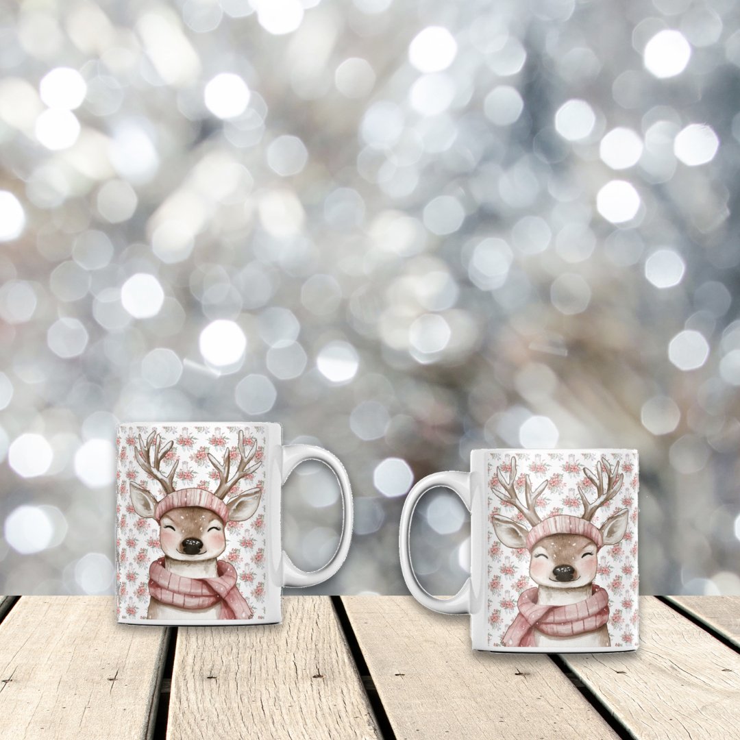Rosie Reindeer 11 oz Ceramic Mug | Borderless Design - Designed by Naomi - Designed by Naomi