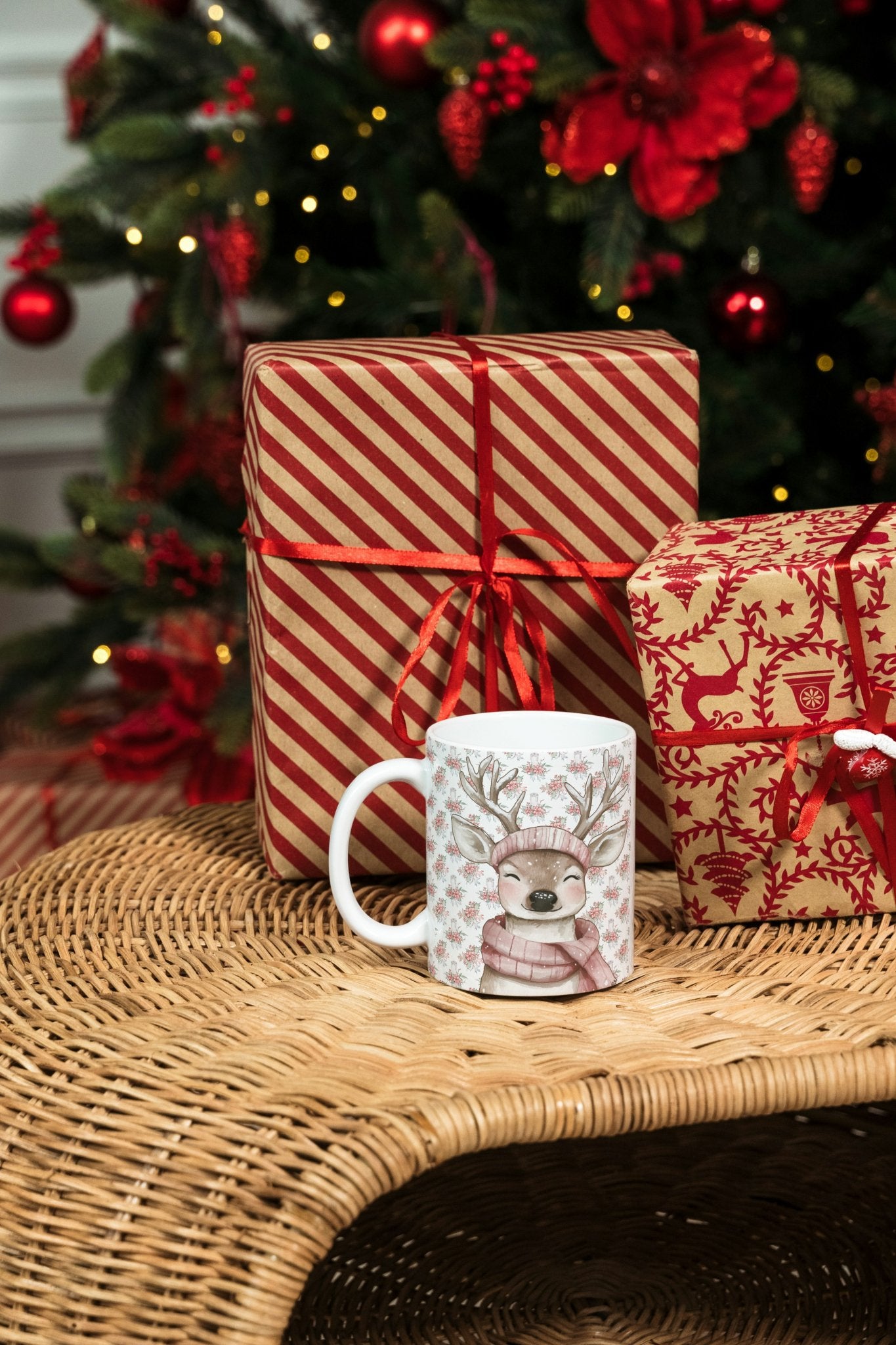 Rosie Reindeer 11 oz Ceramic Mug | Borderless Design - Designed by Naomi - Designed by Naomi
