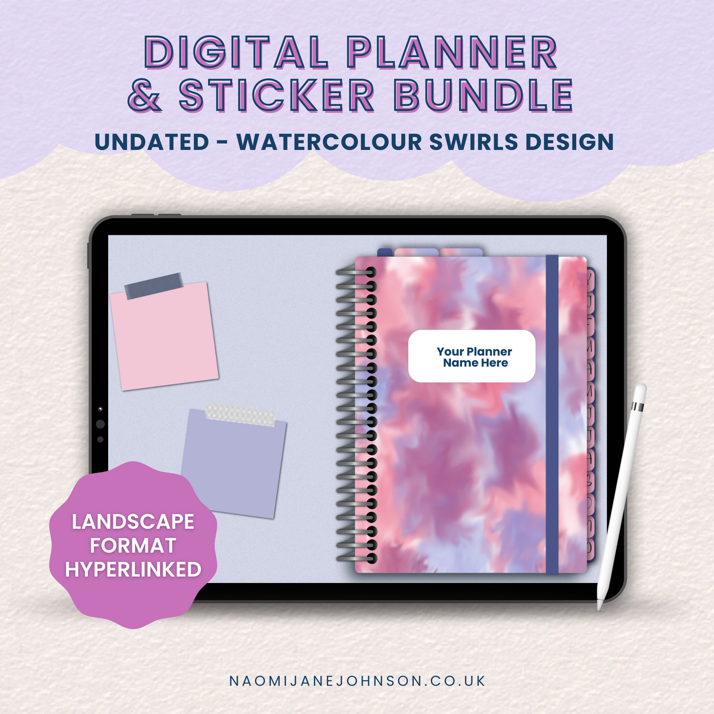 Watercolour Swirls Digital Planner and Stickers