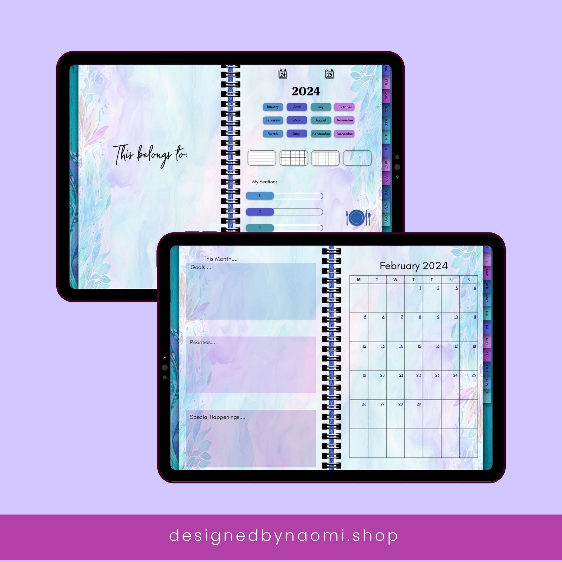 2024 Digital Planner | Fully Dated and Hyperlinked | Landscape Format | Google Calendar Linked - Designed by Naomi - Designed by Naomi