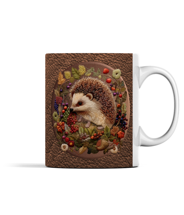 hedgehog in autumn wreath mug