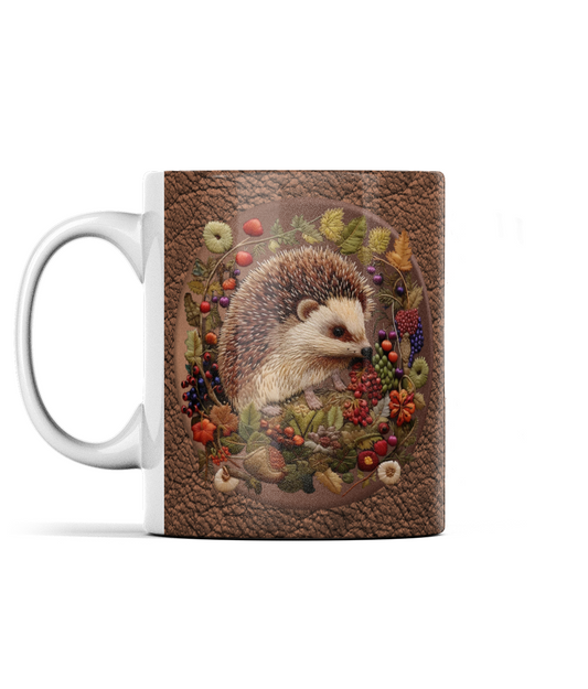 hedgehog in autumn wreath mug