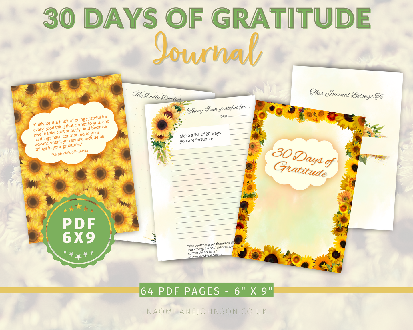 sunflower gratitude journal printable pages