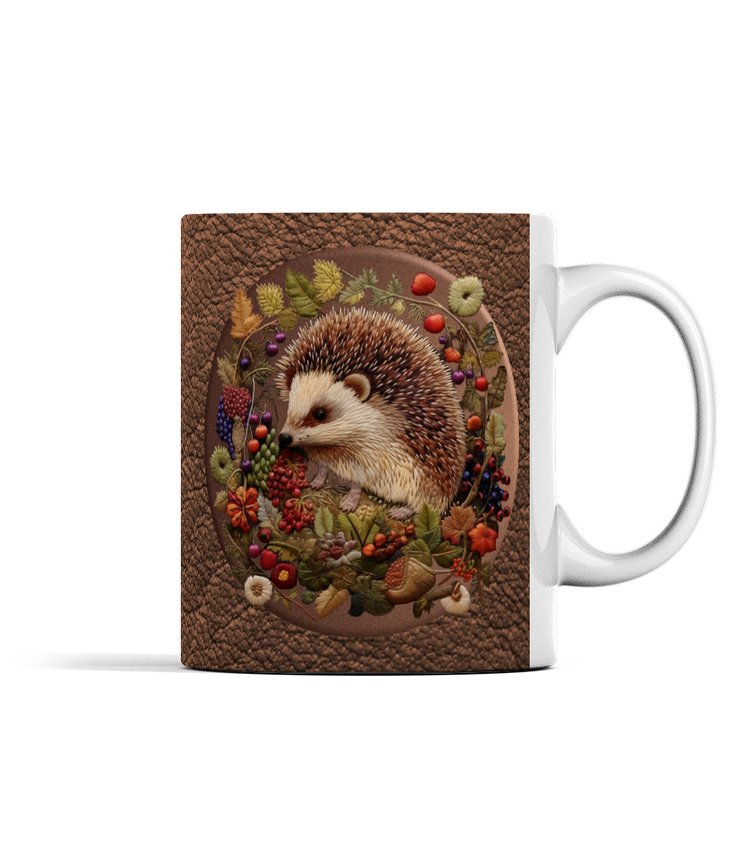 Hedgehog in Autumn Wreath Borderless Print Mug - Designed by Naomi - Designed by Naomi