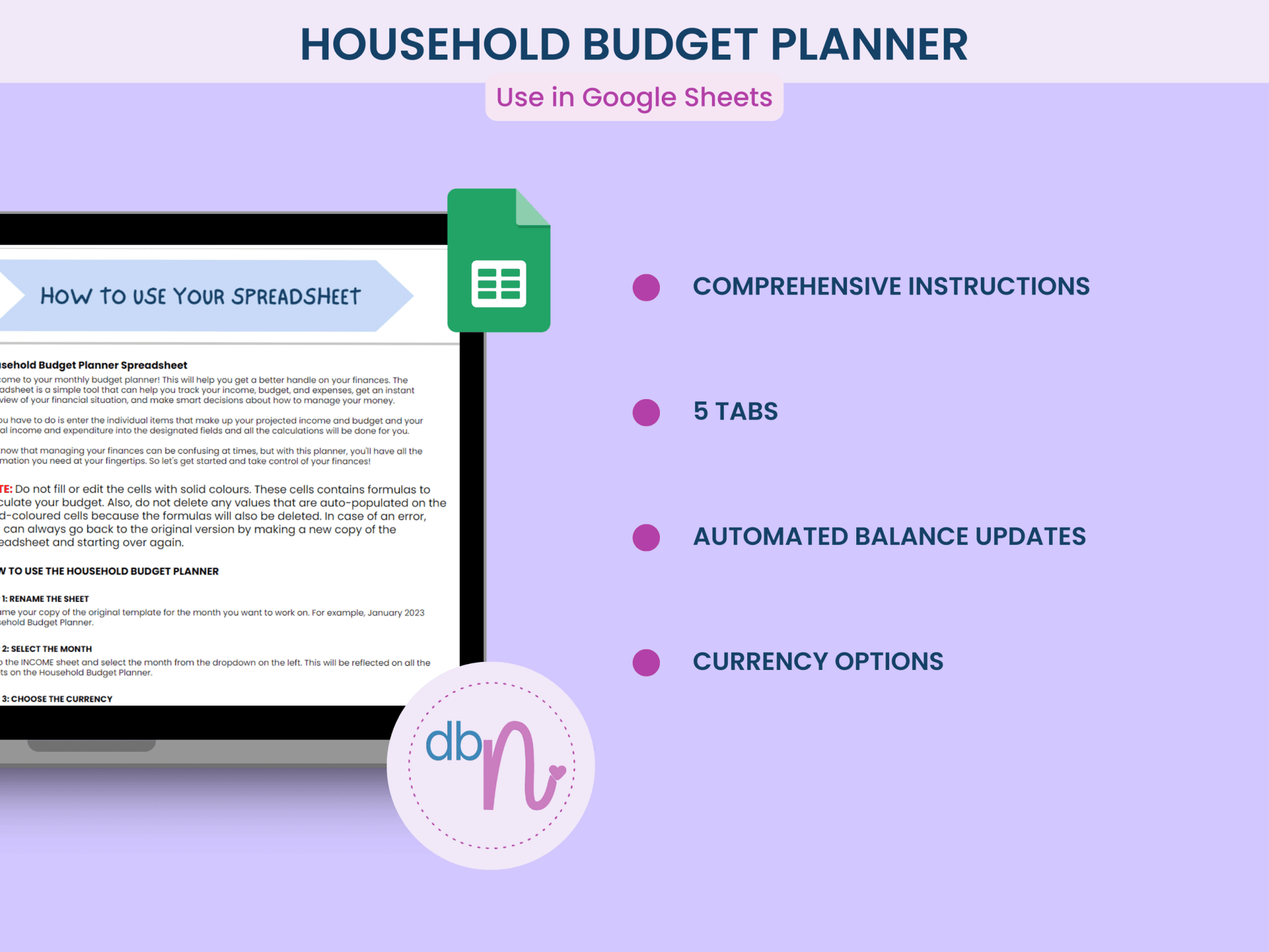 Household Budget Planner Spreadsheet - Designed by Naomi - Designed by Naomi