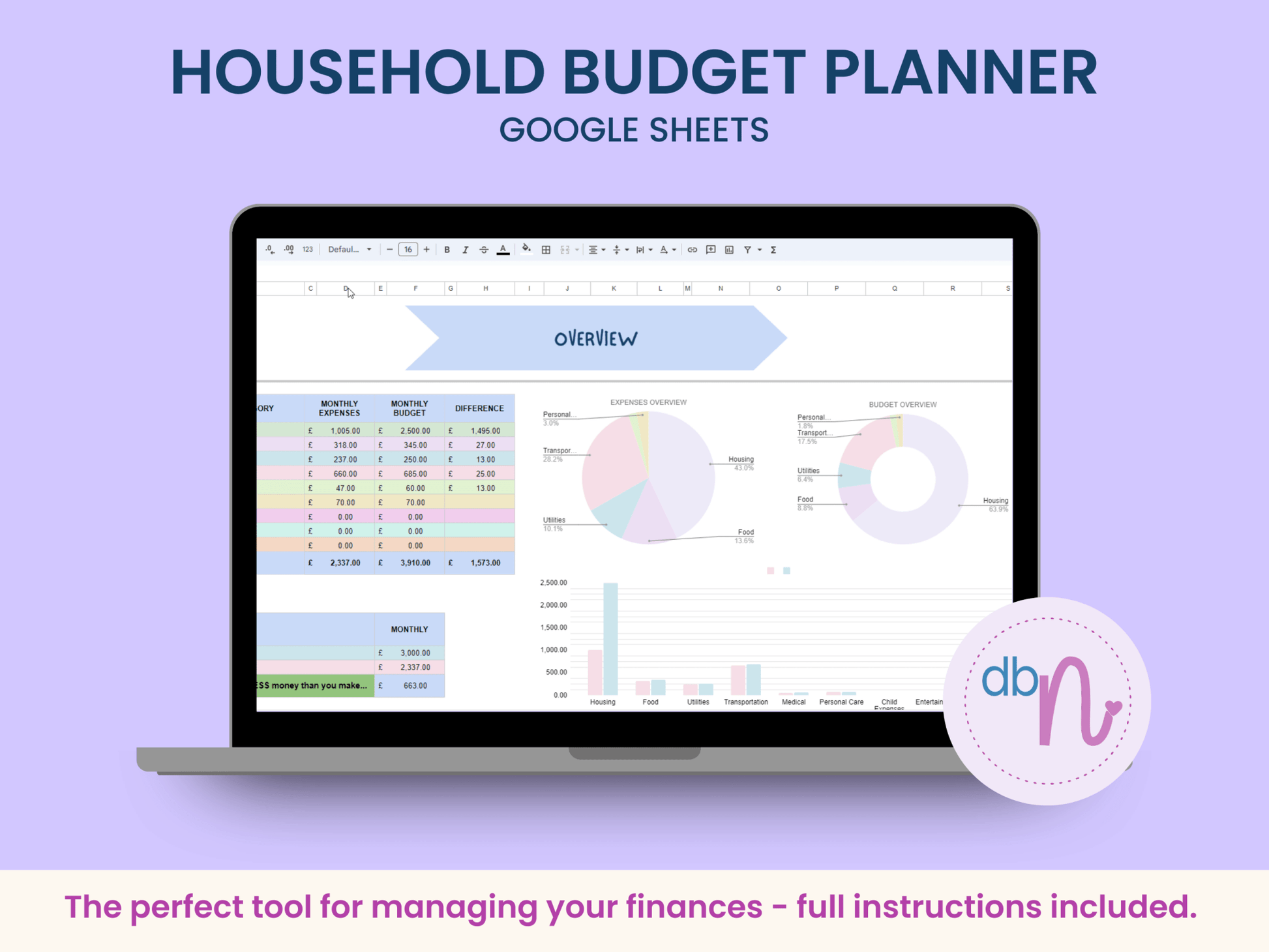 Household Budget Planner Spreadsheet - Designed by Naomi - Designed by Naomi