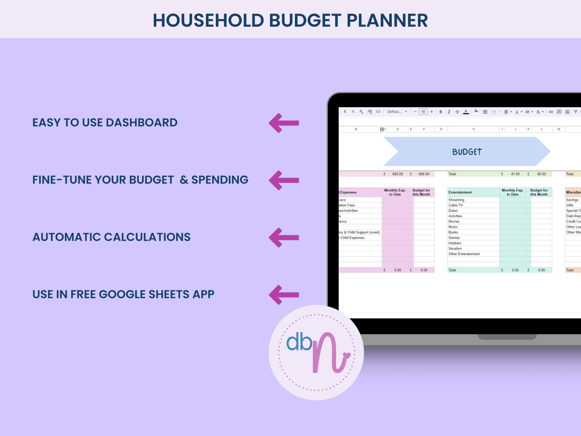 Household Budget Planner Spreadsheet - Designed by Naomi - Designed by Naomi