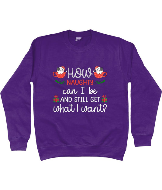 How Naughty Can I Be And Still Get What I Want | Cotton/Polyester Sweatshirt | Christmas - Designed by Naomi - Designed by Naomi