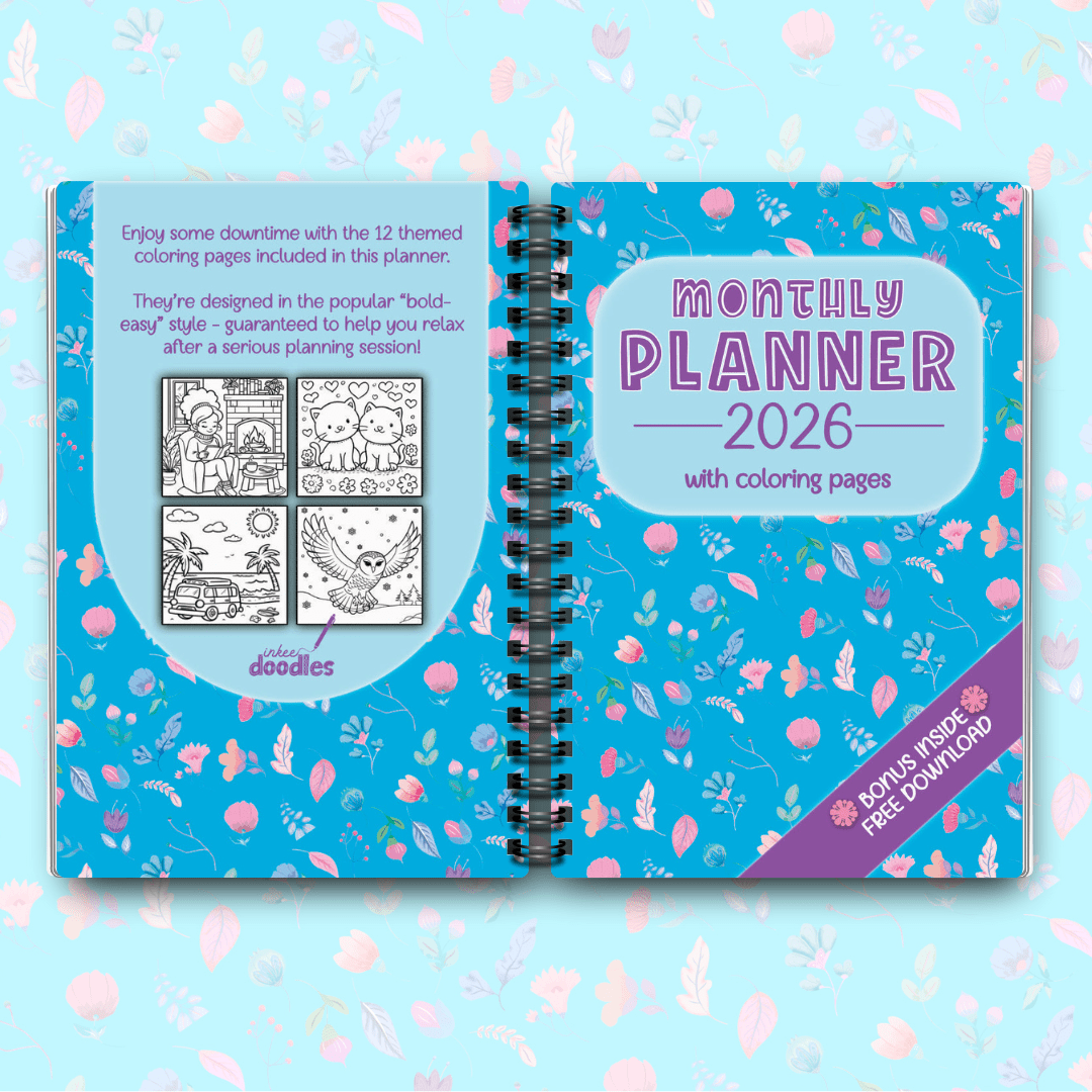 Monthly Planner 2026 with Coloring Pages - Designed by Naomi - Designed by Naomi