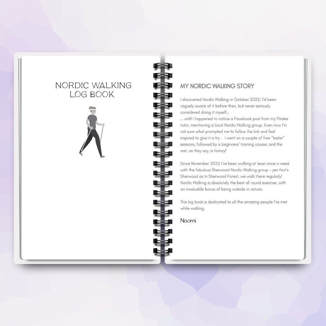 Nordic Walking Log Book - A5 Spiral Bound - Designed by Naomi - Designed by Naomi