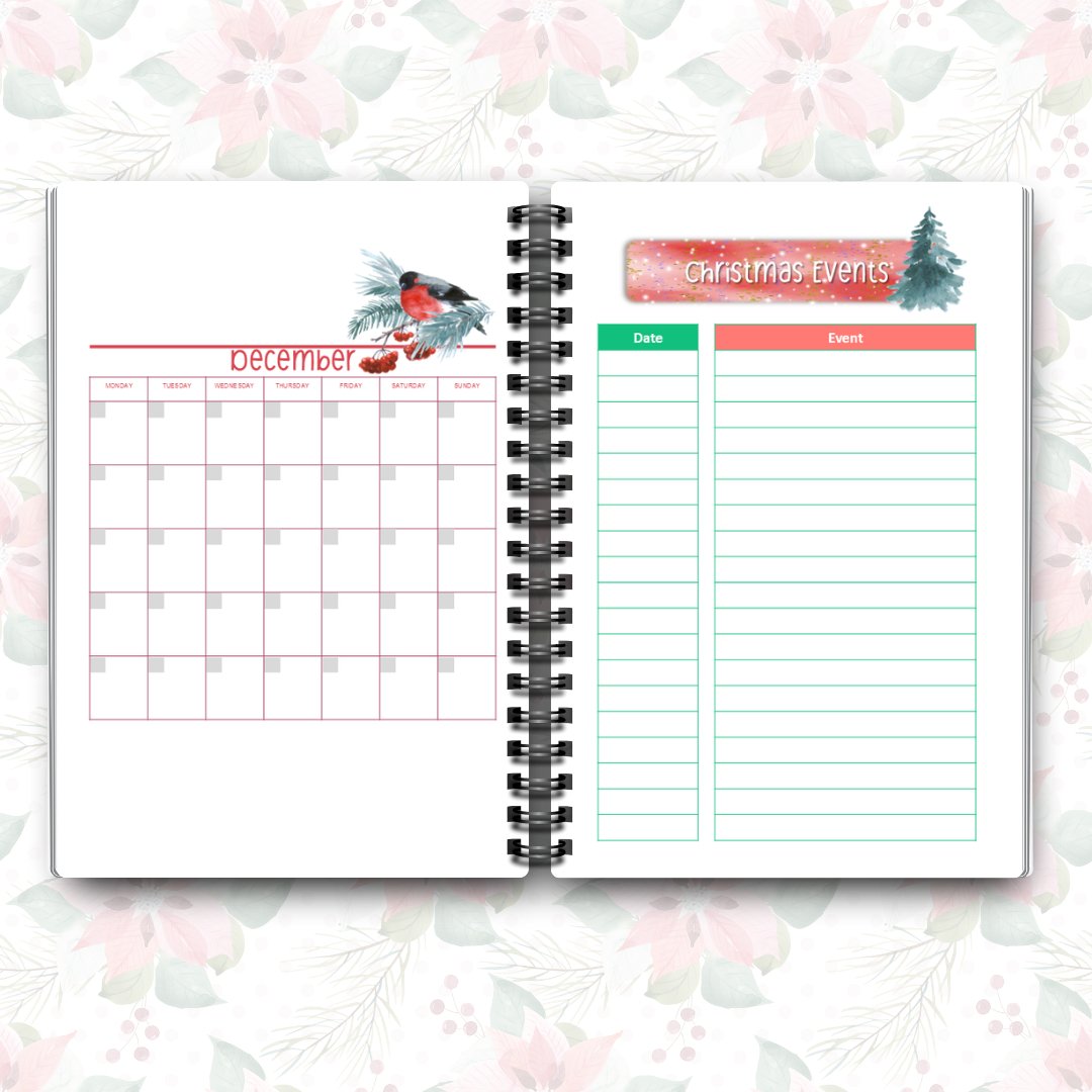 Undated Christmas Planner | A5 Spiral Bound Book | Full Colour - Designed by Naomi - Designed by Naomi