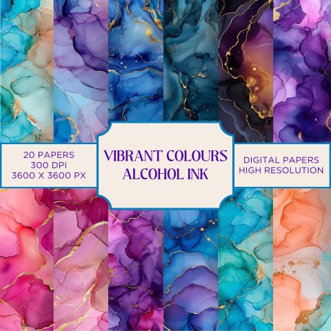 Vibrant Colour Alcohol Ink Patterns - Digital Paper - Designed by Naomi - Designed by Naomi