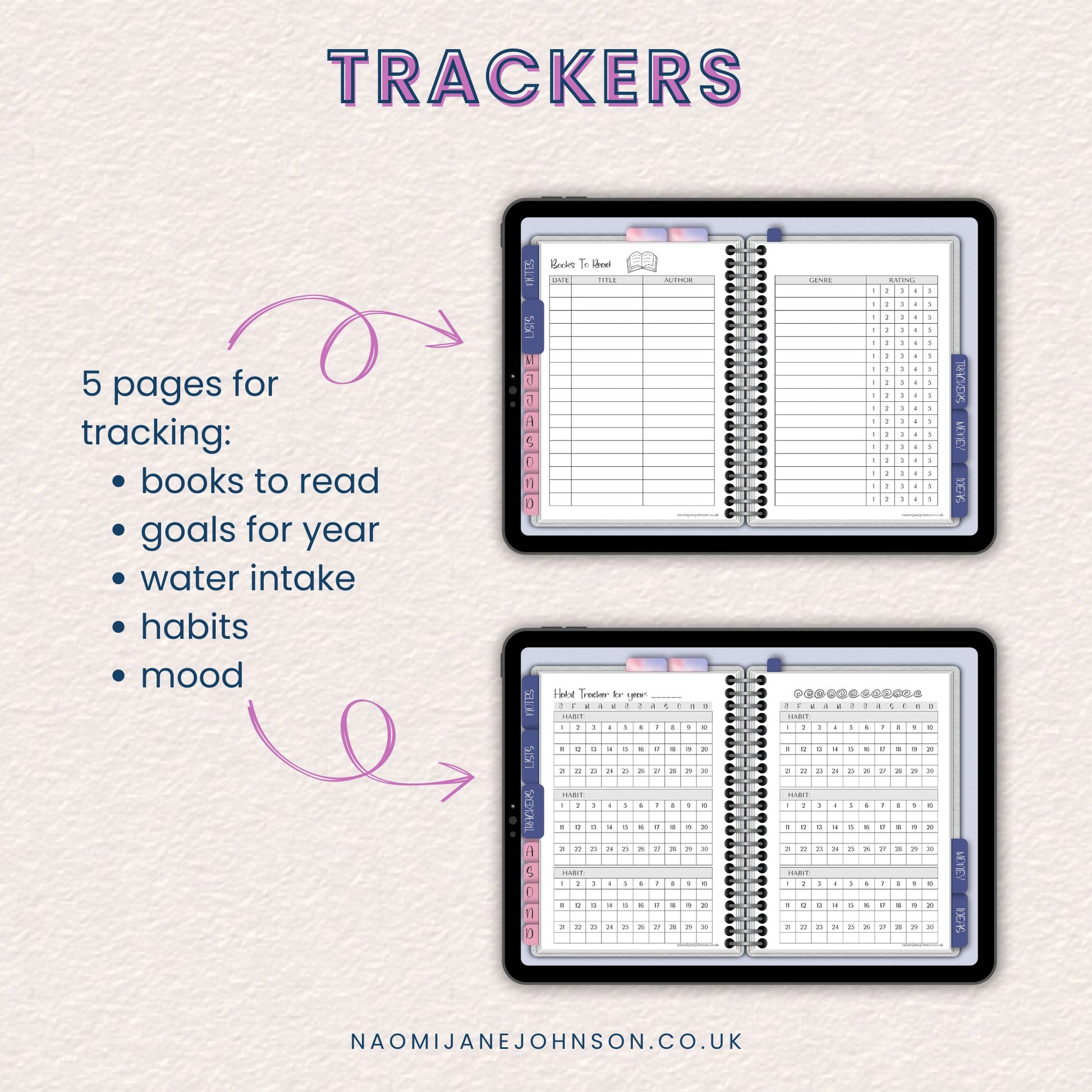 Watercolour Swirls Digital Planner and Stickers - Designed by Naomi - Designed by Naomi