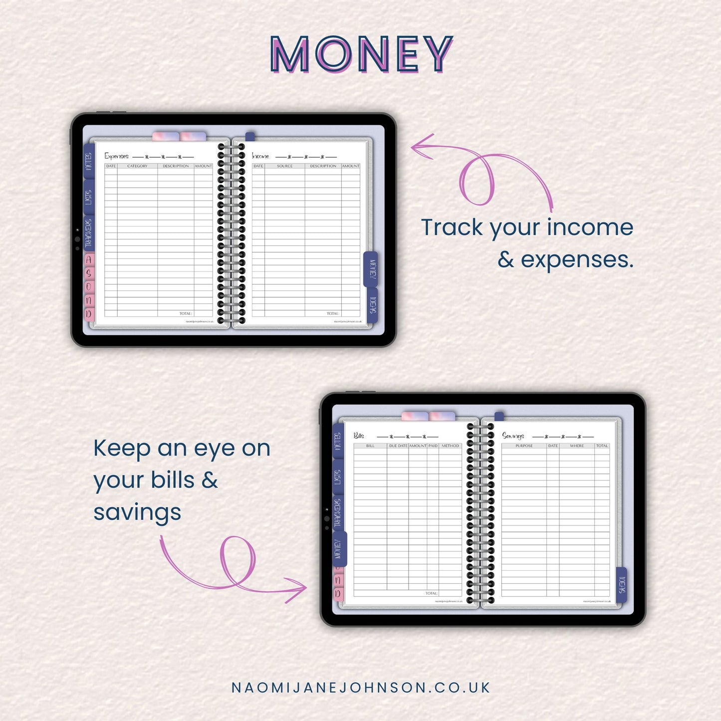 Watercolour Swirls Digital Planner and Stickers - Designed by Naomi - Designed by Naomi