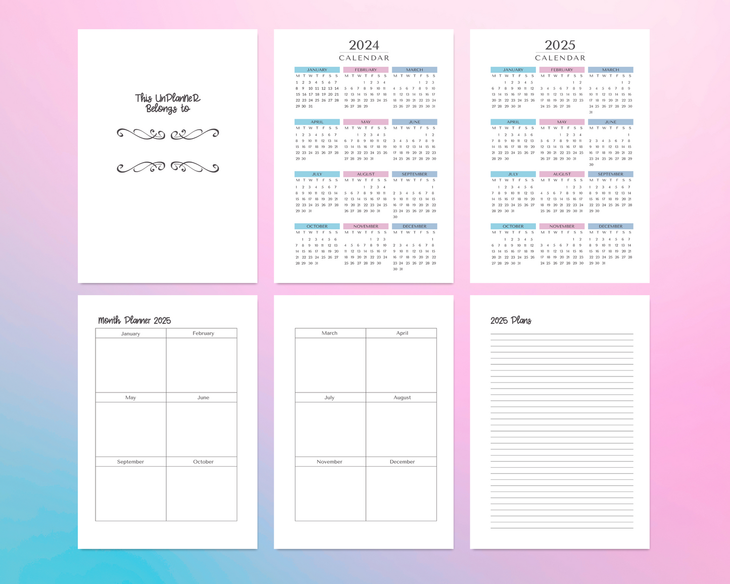 The UnPlanNeR 2024 - Fully Dated Colour A4 PDF Planner